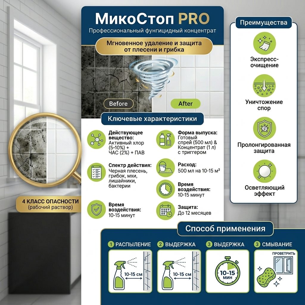 МикоСтоп PRO — фунгицидный концентрат от плесени и грибка
